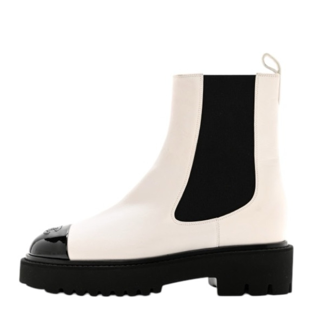 Chanel Patent Calfskin Cap Toe CC Ankle Boots